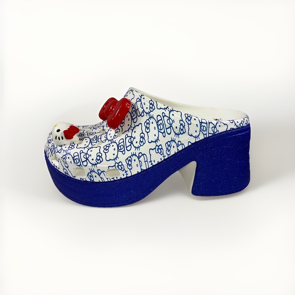 Crocs Hello Kitty 50th Anniversary Blue Glitter Siren Clog Women's 11 Men's 9 - Picture 9 of 10